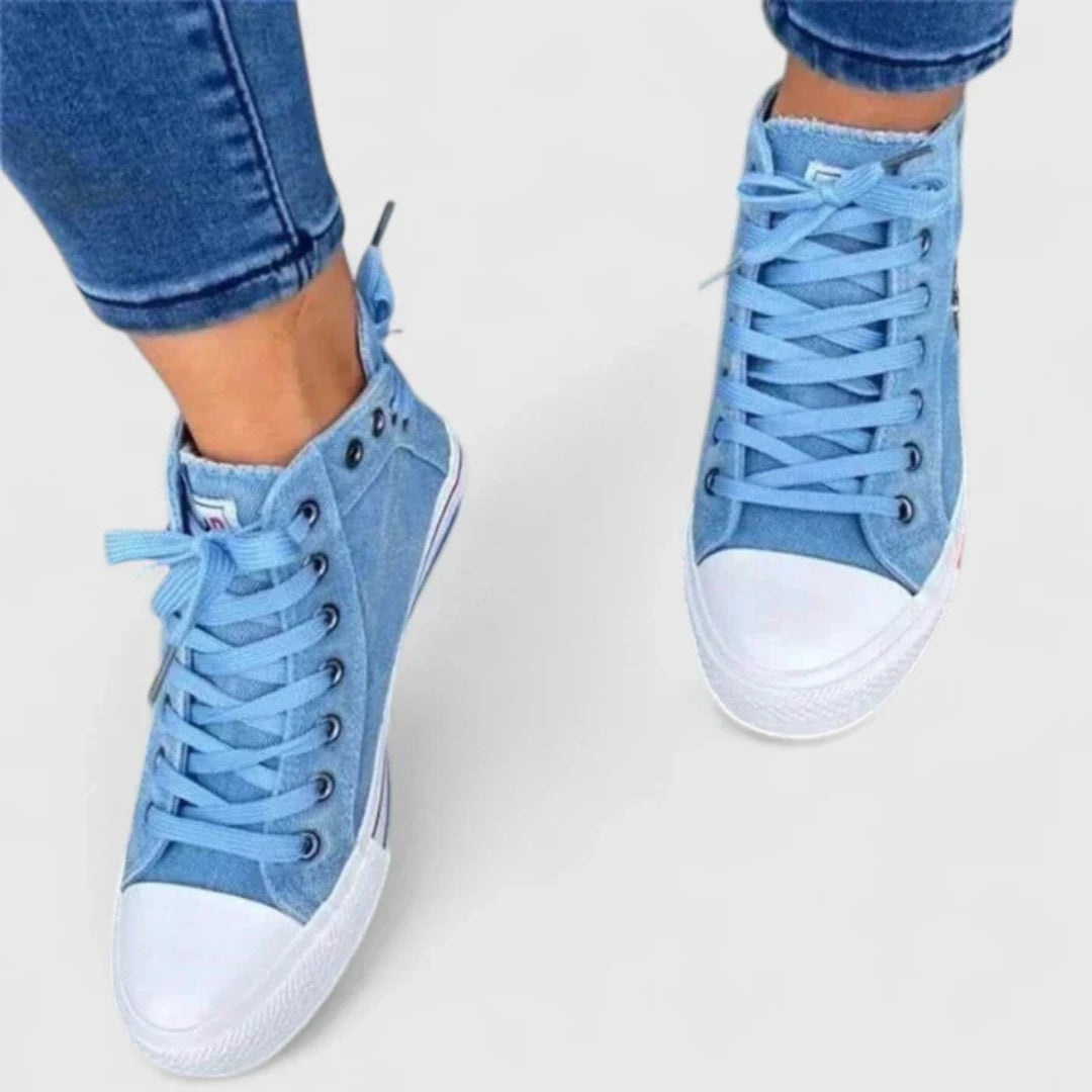 Lace-Up Denim High Top Canvas Trainers