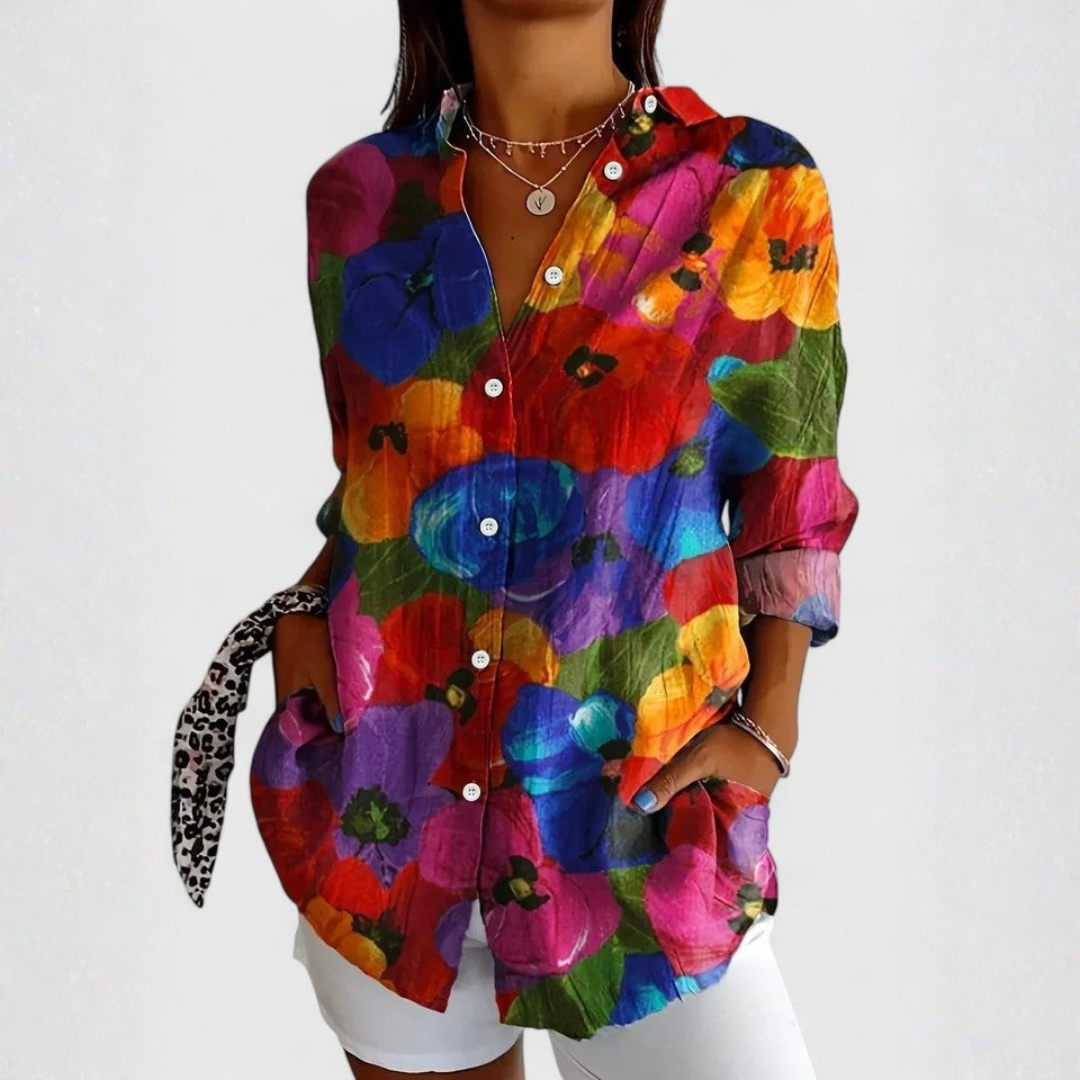Vibrant Botanical Print Button-Down Shirt