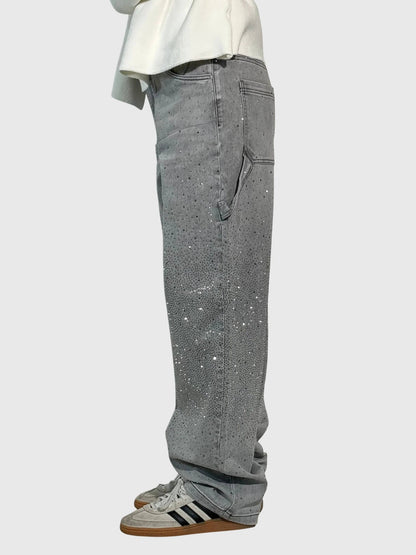 Rhinestone Embellished Wide Leg Jeans