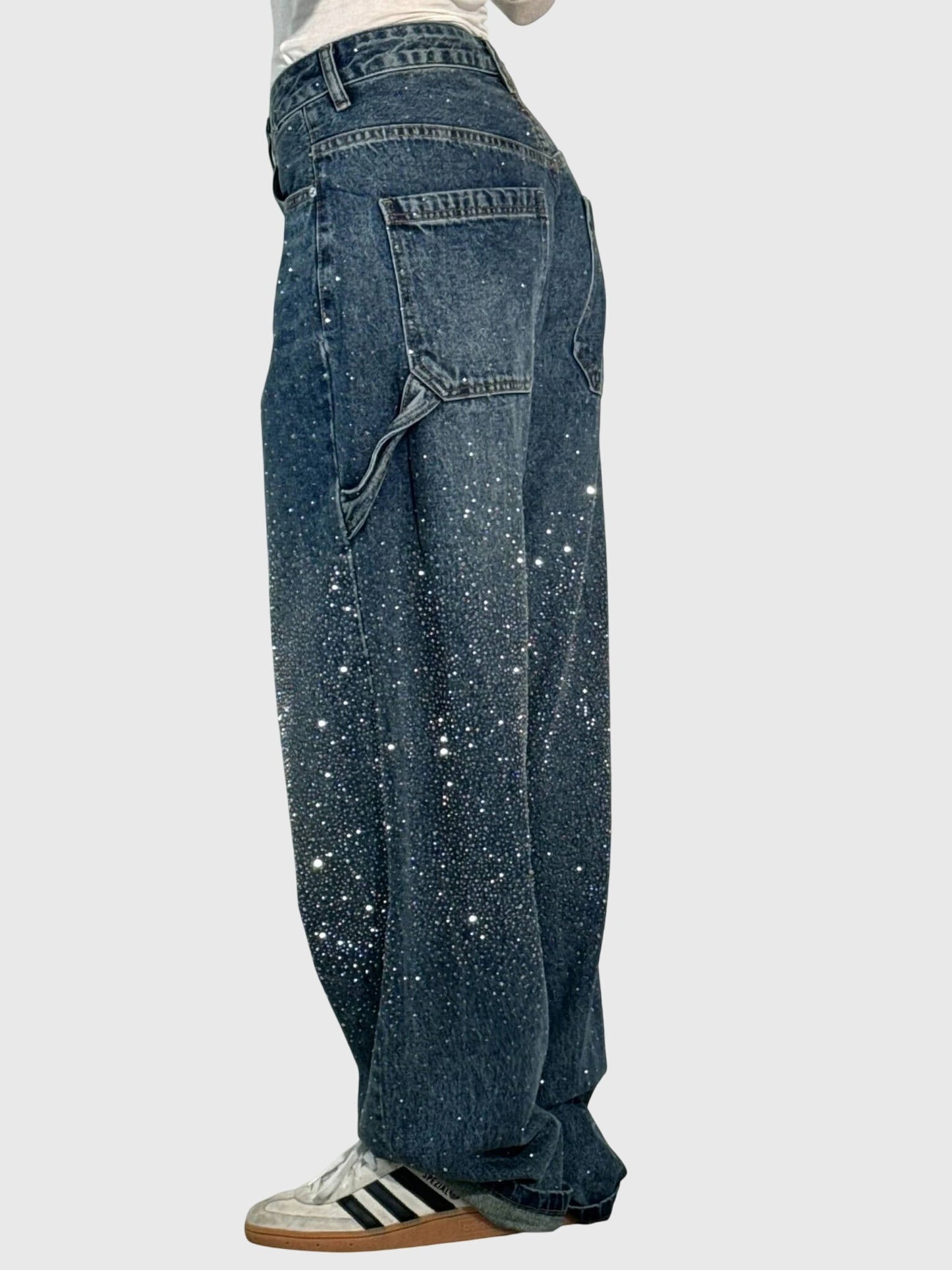 Rhinestone Embellished Wide Leg Jeans
