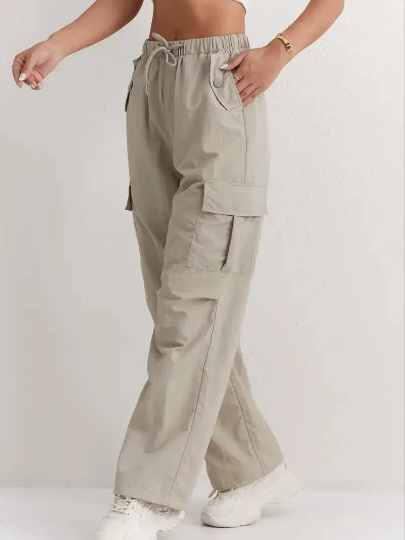 Drawstring Cargo Trousers with Utility Pockets