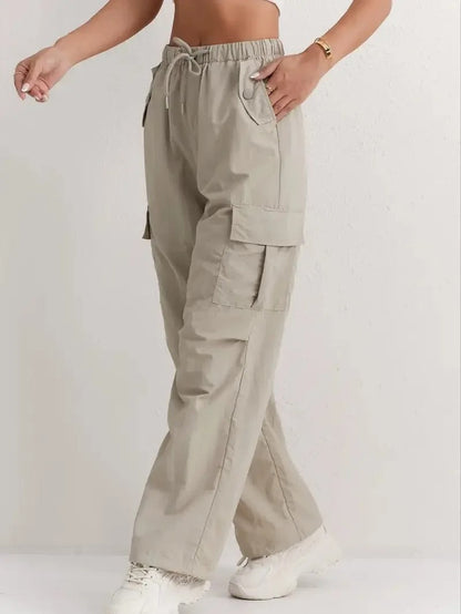 Drawstring Cargo Trousers with Utility Pockets