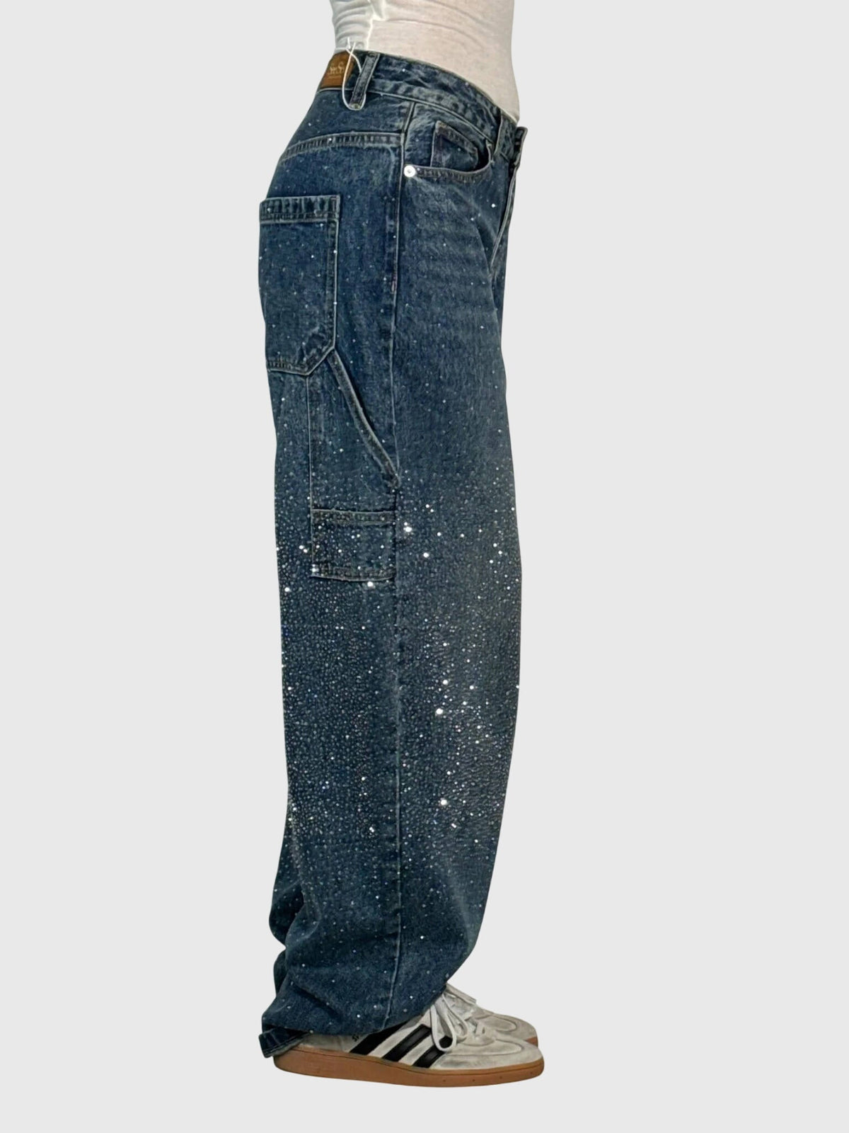 Rhinestone Embellished Wide Leg Jeans