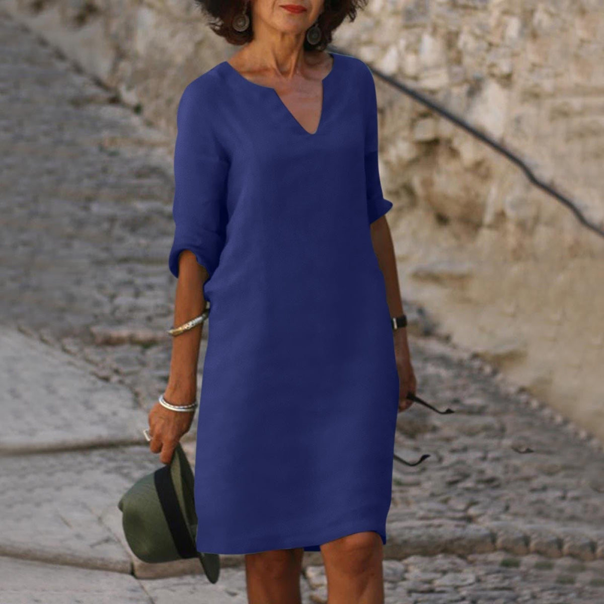 Classic V-Neck Knee-Length Dress