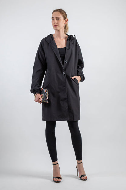 Women's Hooded Longline Button-Front Winter Coat