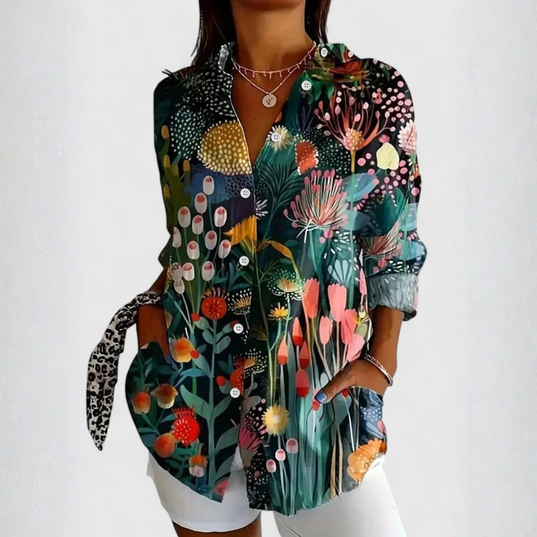 Vibrant Botanical Print Button-Down Shirt