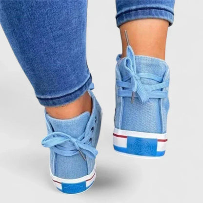 Lace-Up Denim High Top Canvas Trainers
