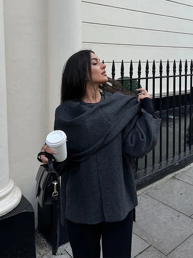 Flowing Draped Cape Overcoat