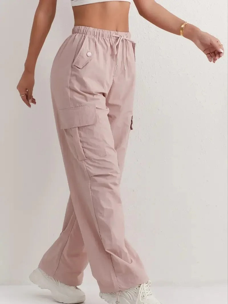 Drawstring Cargo Trousers with Utility Pockets