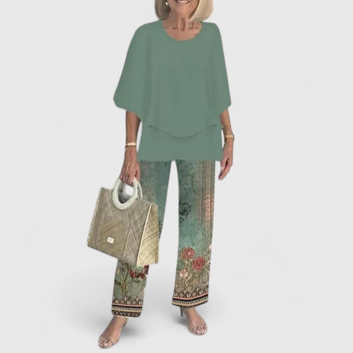 Patterned Two-Piece Top and Trousers Set