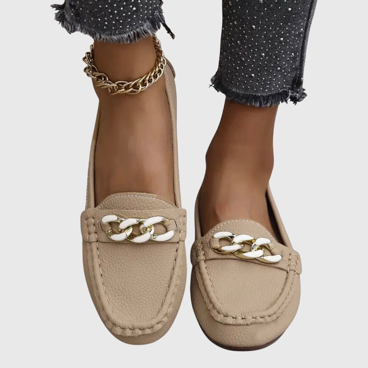 Chain Accent Leather-Look Loafers