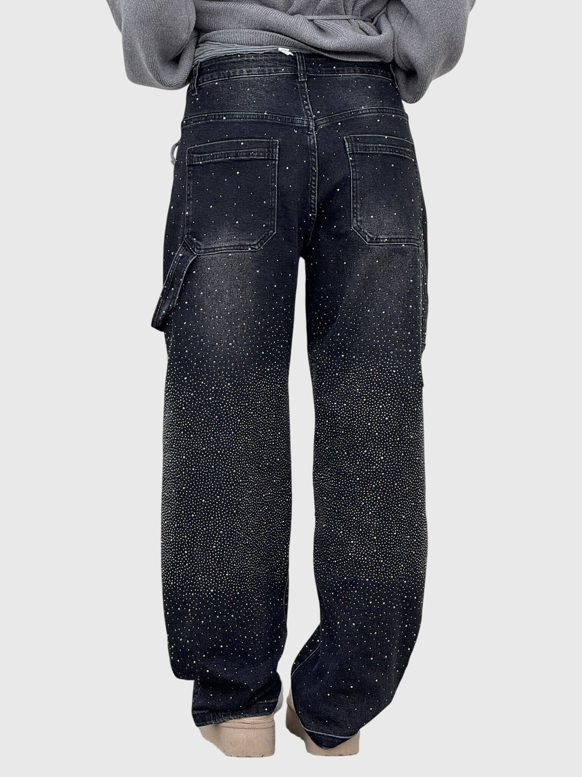 Rhinestone Embellished Wide Leg Jeans