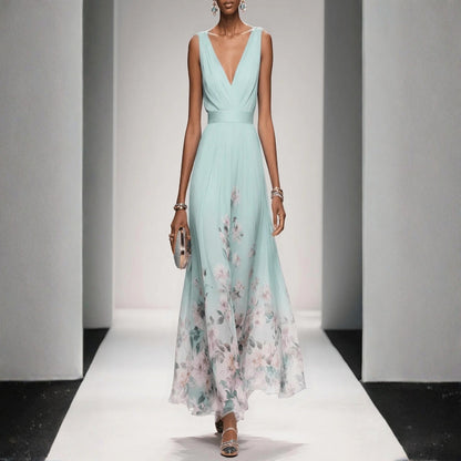 Botanical Print V-Neck Midi Event Dress