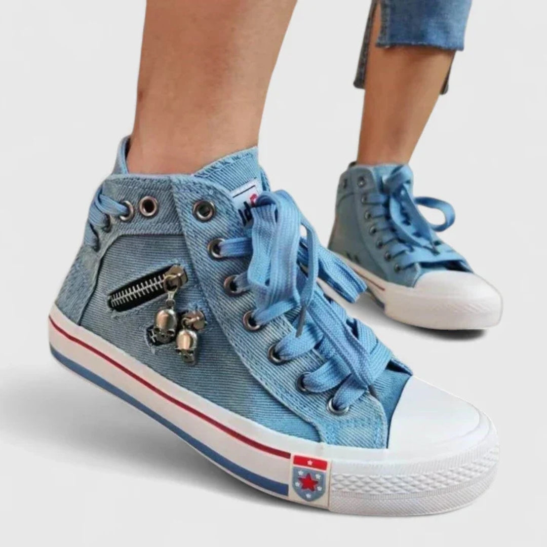 Lace-Up Denim High Top Canvas Trainers