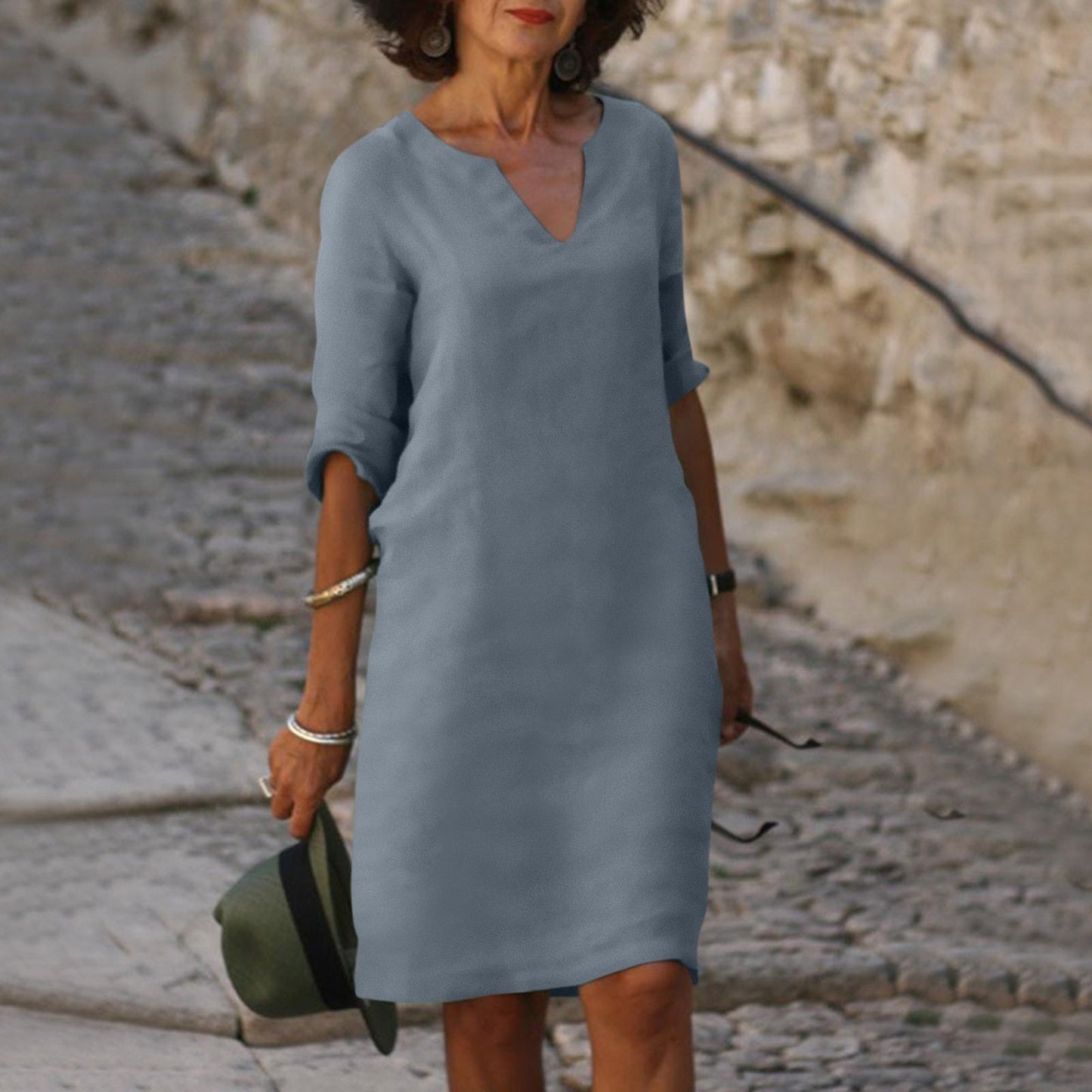 Classic V-Neck Knee-Length Dress