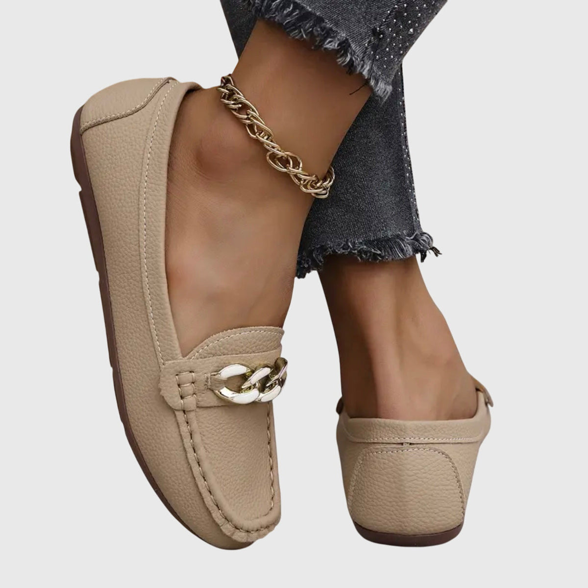 Chain Accent Leather-Look Loafers