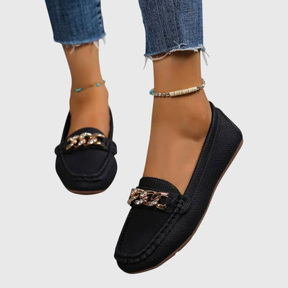 Chain Accent Leather-Look Loafers