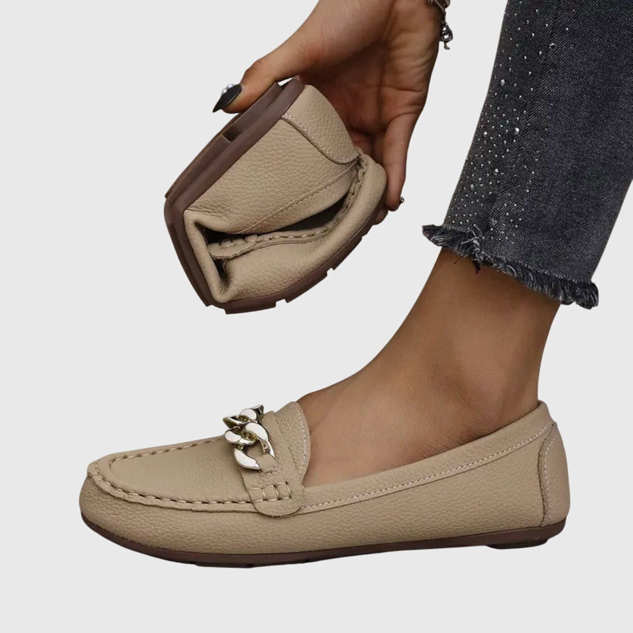 Chain Accent Leather-Look Loafers