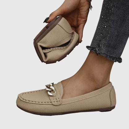 Chain Accent Leather-Look Loafers