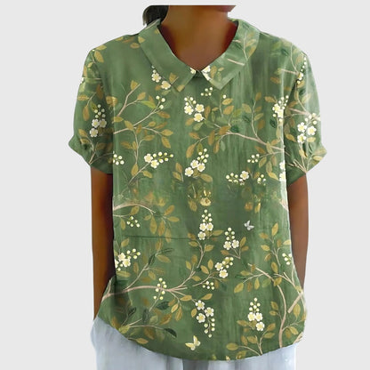 Collared Short Sleeve Floral Blouse