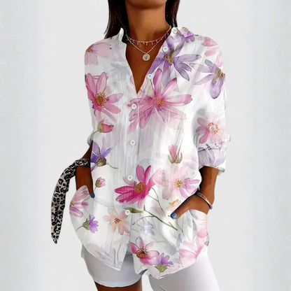 Vibrant Botanical Print Button-Down Shirt