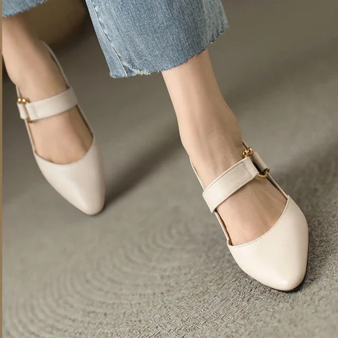 Pointed Toe Block Heel Slingback Mary Janes