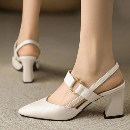 Pointed Toe Block Heel Slingback Mary Janes