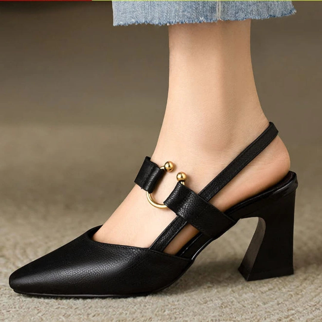 Pointed Toe Block Heel Slingback Mary Janes