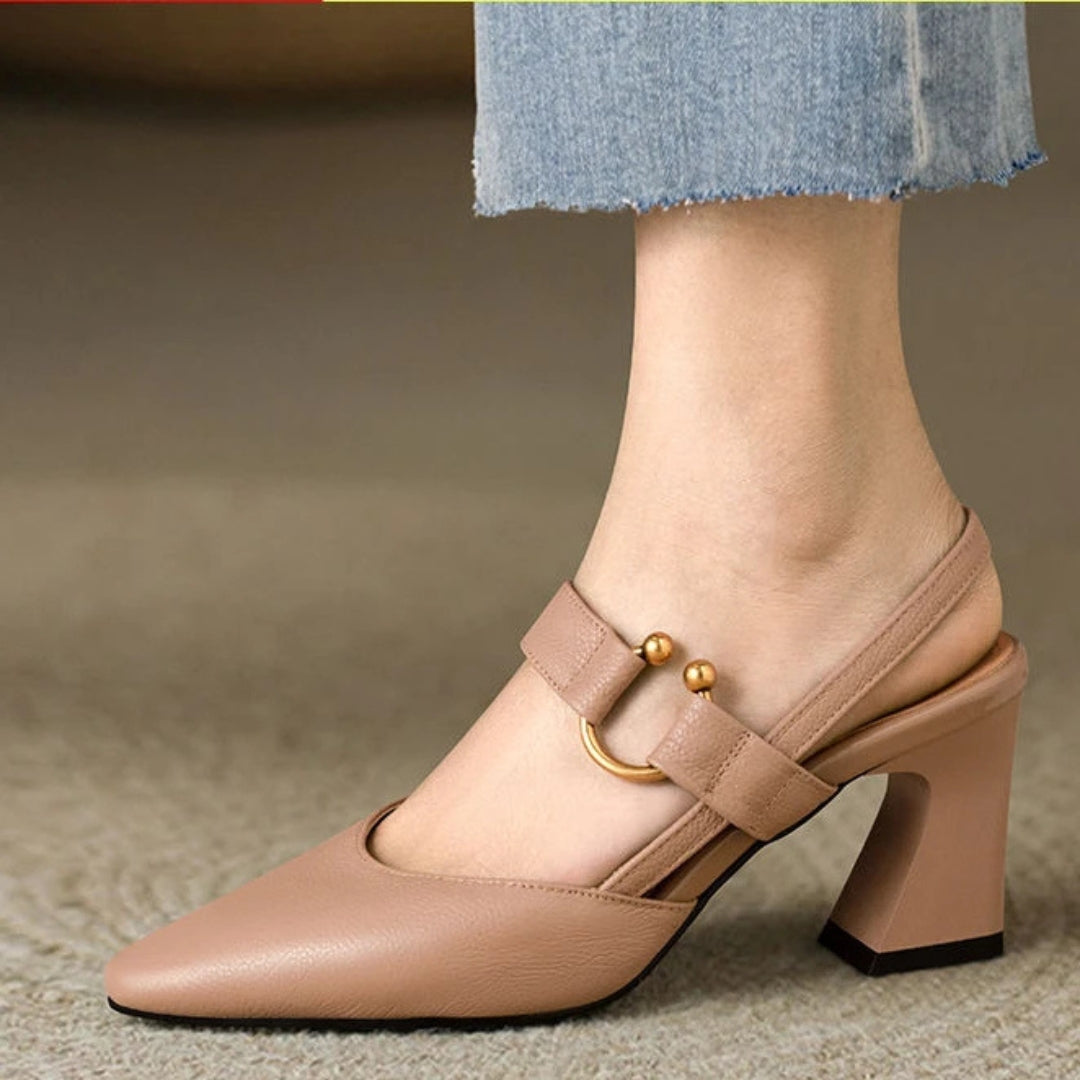 Pointed Toe Block Heel Slingback Mary Janes