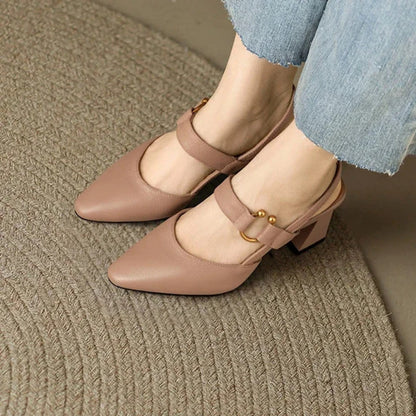 Pointed Toe Block Heel Slingback Mary Janes