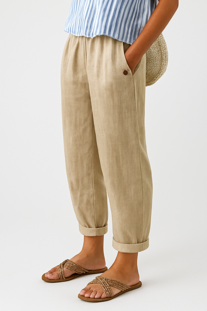 Women's Cuffed Hem Casual Trousers with Pockets