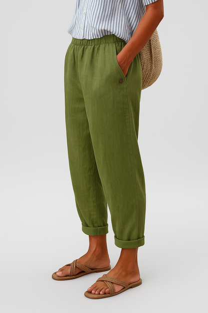 Women's Cuffed Hem Casual Trousers with Pockets