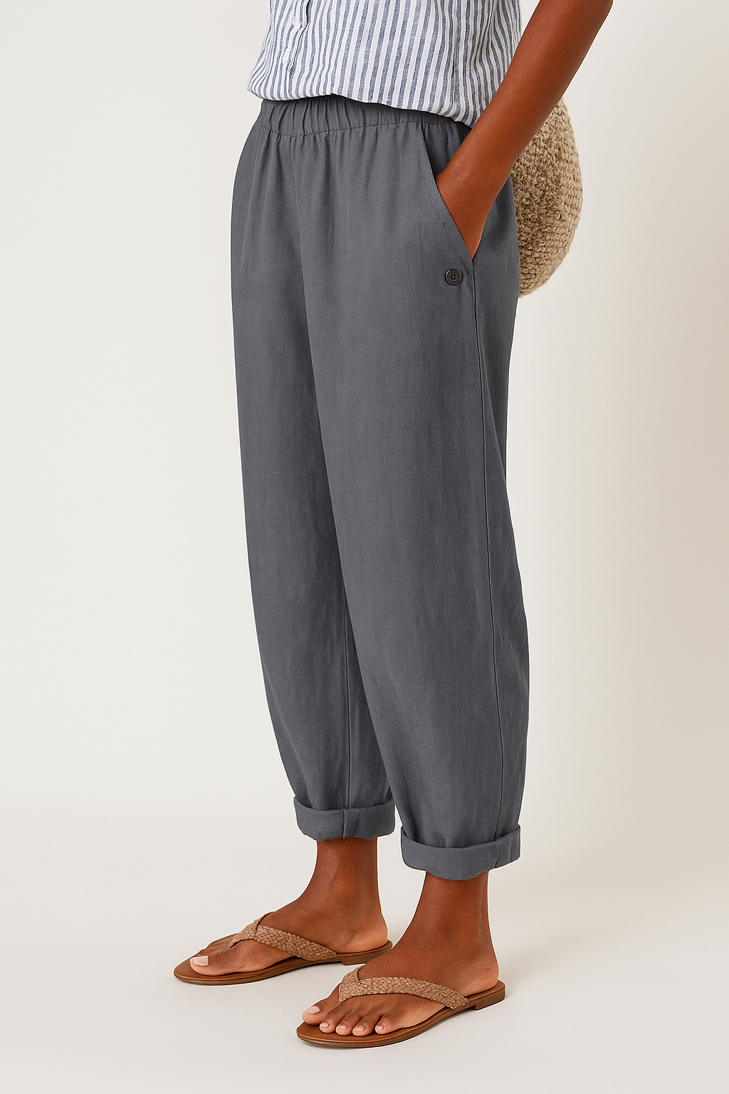 Women's Cuffed Hem Casual Trousers with Pockets