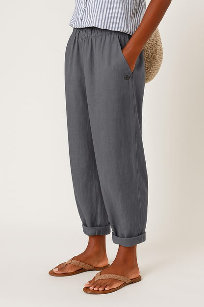 Women's Cuffed Hem Casual Trousers with Pockets