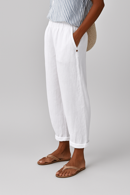 Women's Cuffed Hem Casual Trousers with Pockets