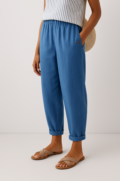 Women's Cuffed Hem Casual Trousers with Pockets