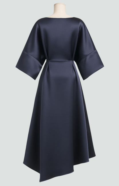 Draped Evening Maxi Dress with Brooch Accent