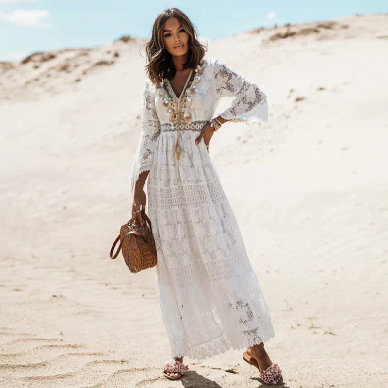 Long Sleeve Boho Print Maxi Dress
