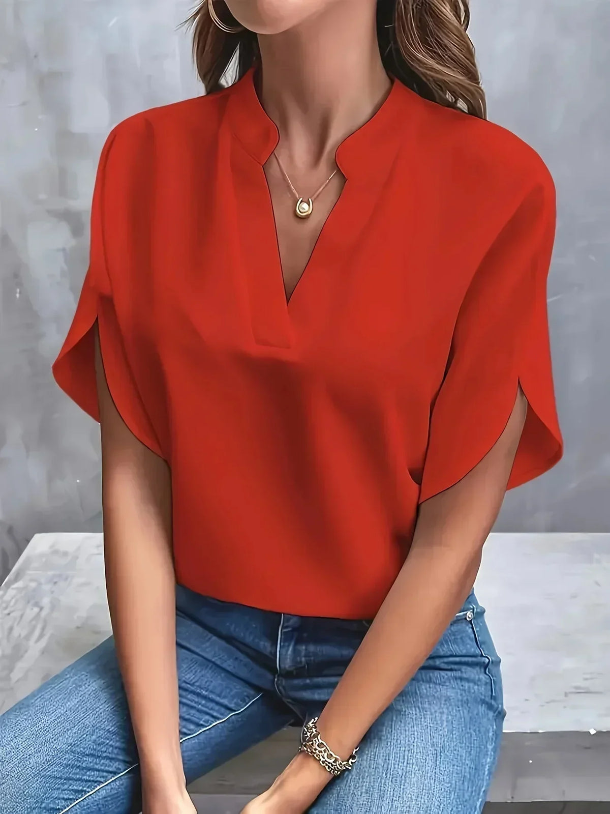 Split-Sleeve V-Neck Blouse