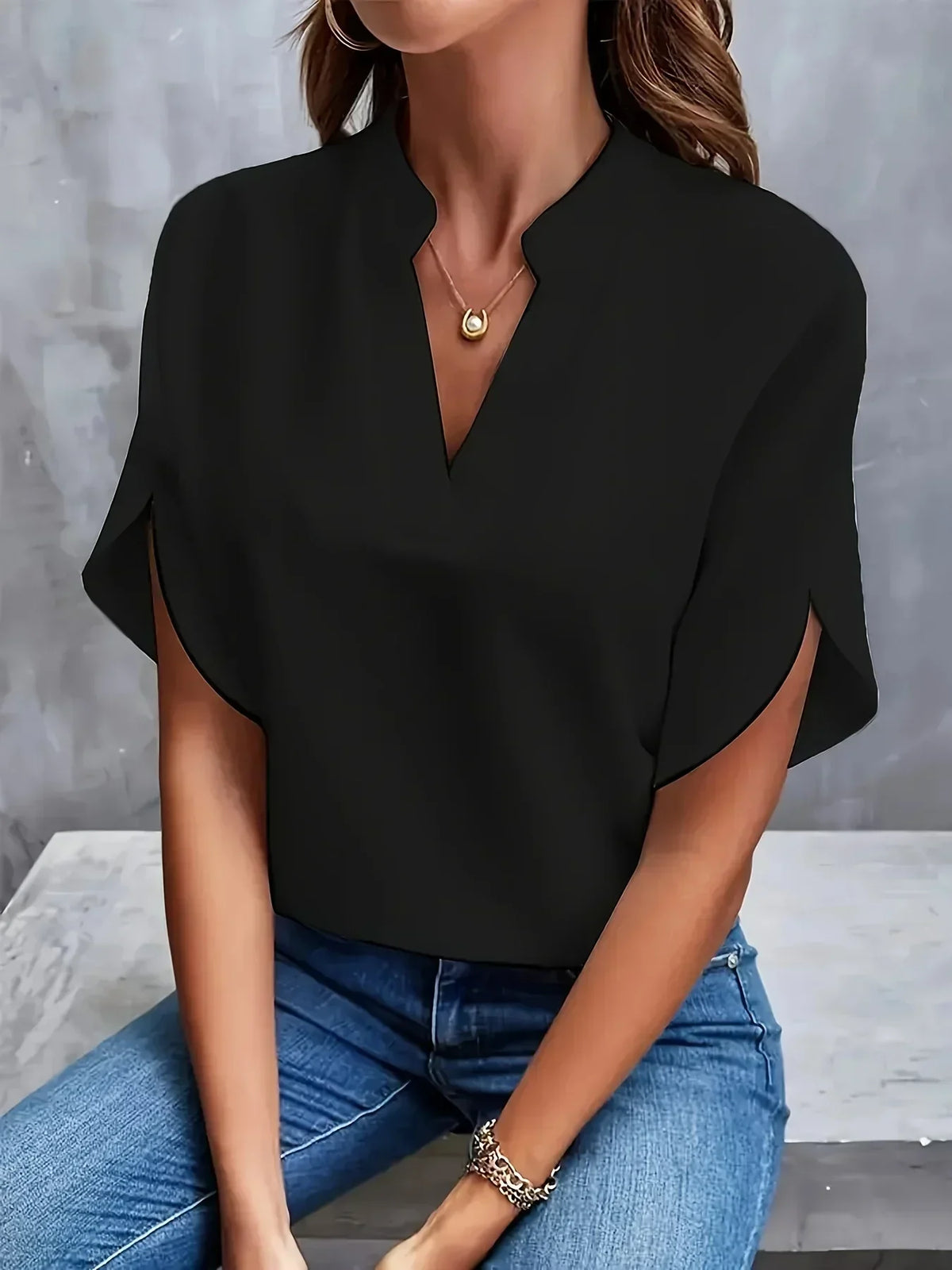 Split-Sleeve V-Neck Blouse