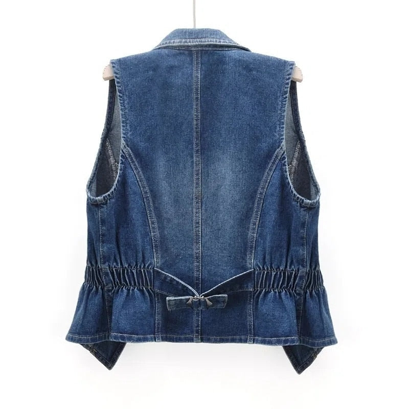 Relaxed Sleeveless Denim Waistcoat Jacket