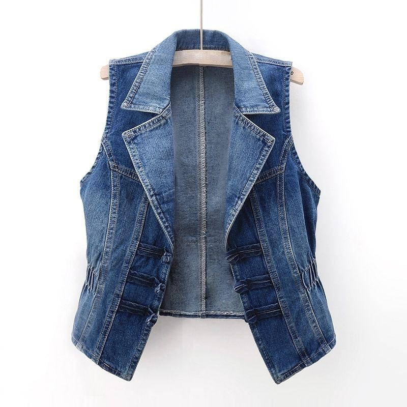 Relaxed Sleeveless Denim Waistcoat Jacket