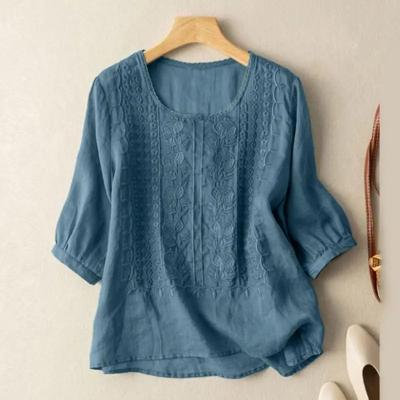 Embroidered Detail Round-Neck Blouse