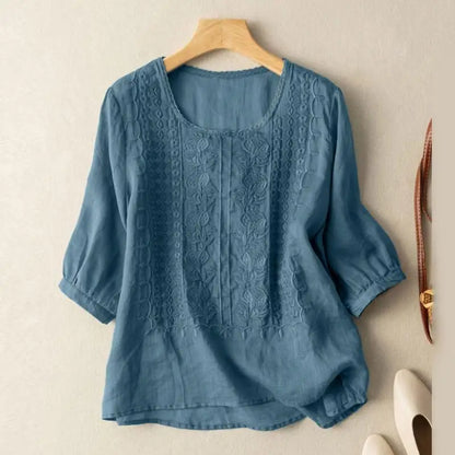 Embroidered Detail Round-Neck Blouse