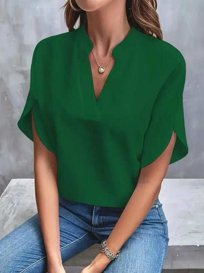 Split-Sleeve V-Neck Blouse