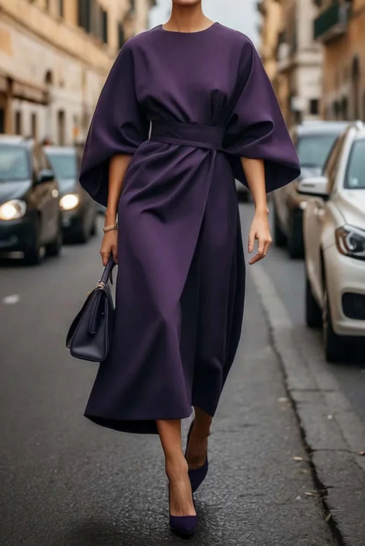 Kimono Sleeve Tie-Waist Midi Dress