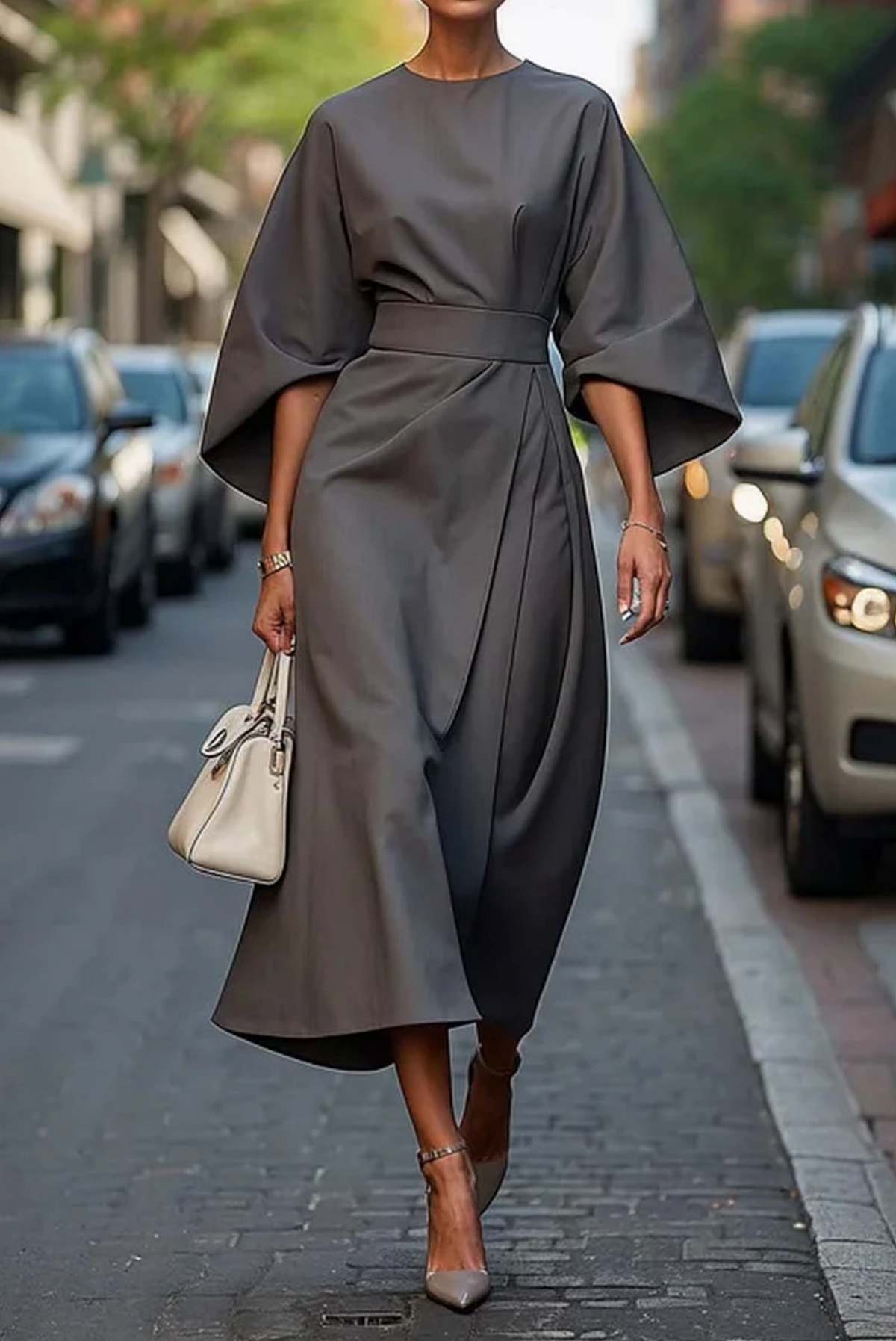 Kimono Sleeve Tie-Waist Midi Dress