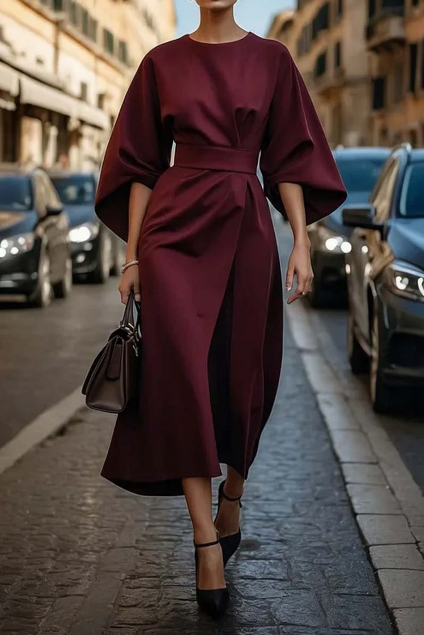 Kimono Sleeve Tie-Waist Midi Dress