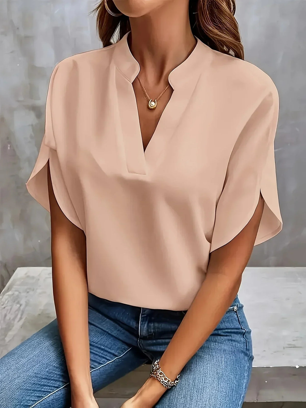 Split-Sleeve V-Neck Blouse