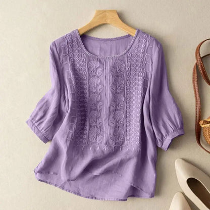 Embroidered Detail Round-Neck Blouse